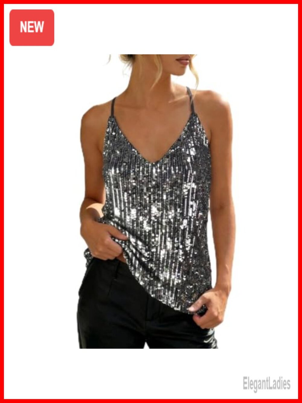 Sequin V Neck Cami Tank Top Party Club Strappy